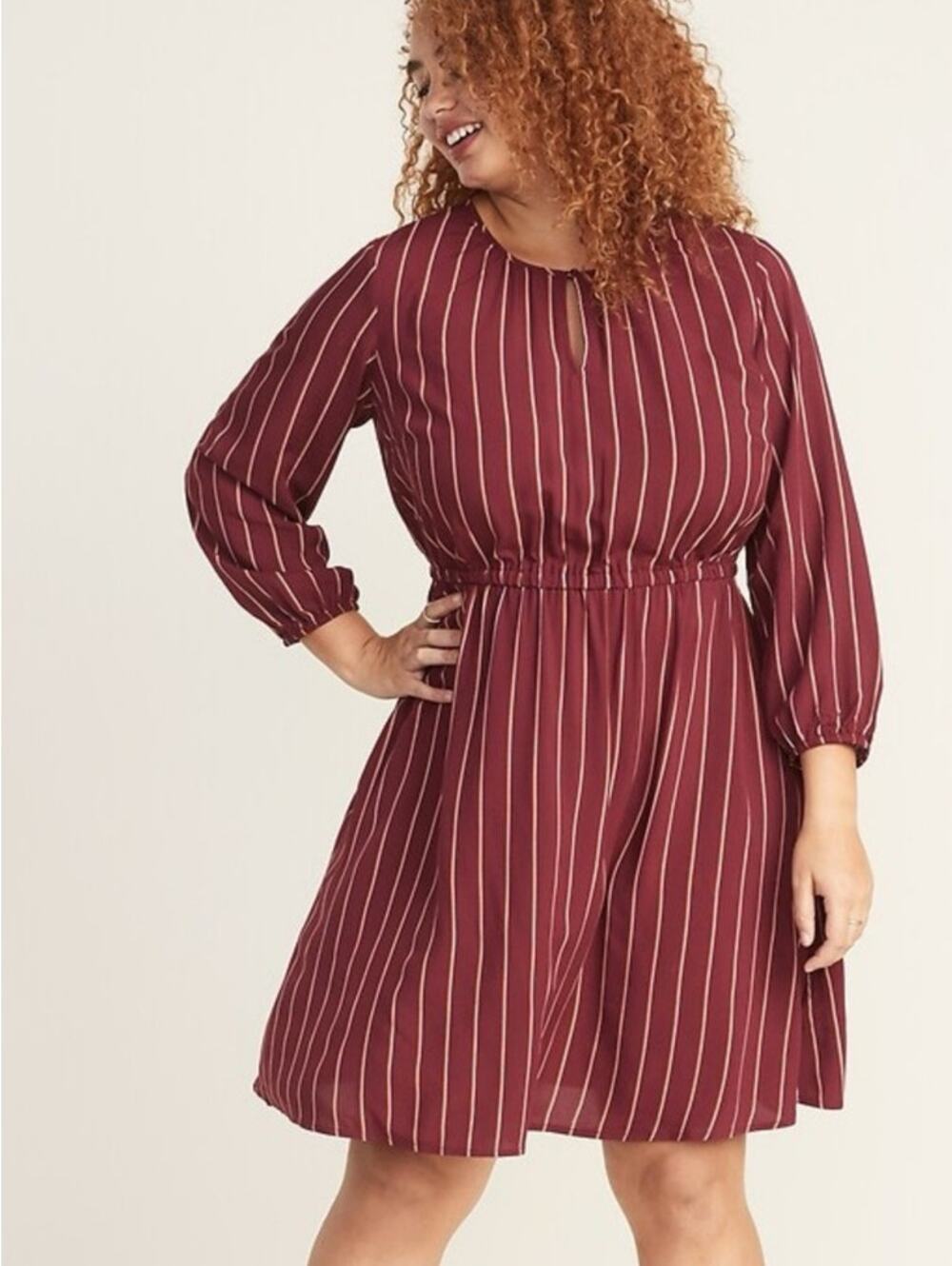 Old Navy XL Tall Burgundy Striped Long Sleeve Midi Dress Casual Work Fall Outfit
